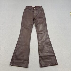 Warp + Weft Nao Coated Jeans Womens 2/26 Burgundy High Rise Faux Leather Bootcut